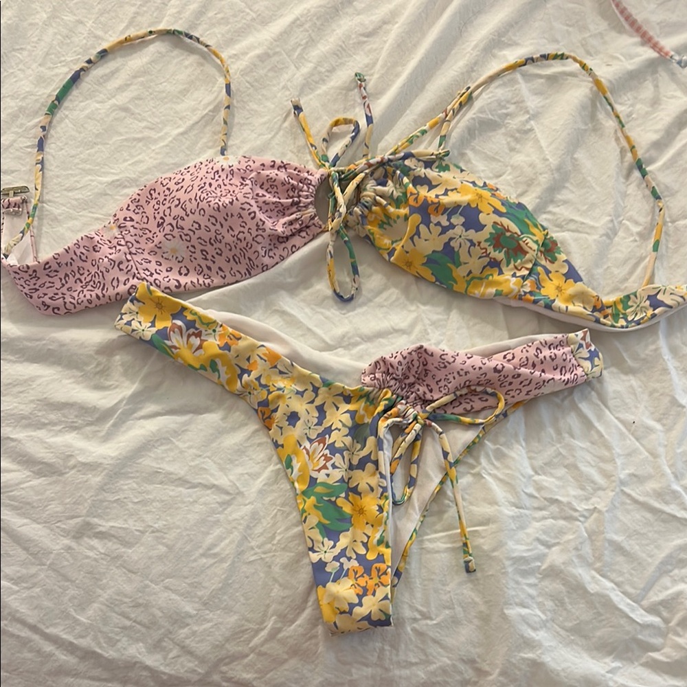 Floral and Leopard Print Bikini Set